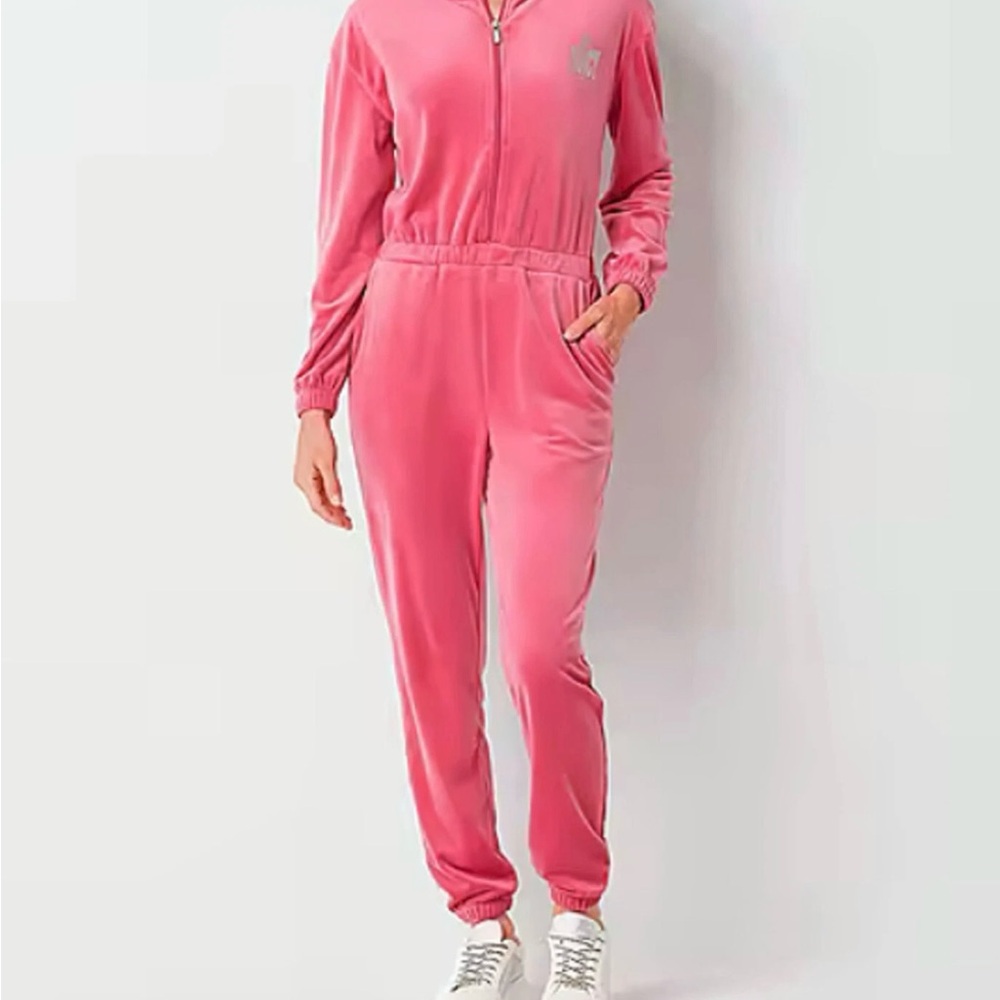 Juicy Couture Y2K Pink Velour Jumpsuit Tracksuit Barbiecore Cozy lounge Size: L
